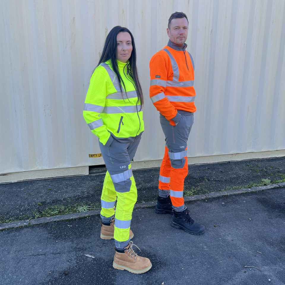 Leo Workwear HAWKRIDGE Leo EcoViz High Performance 4X Stretch Trouser- Hi-Vis Yellow/Grey