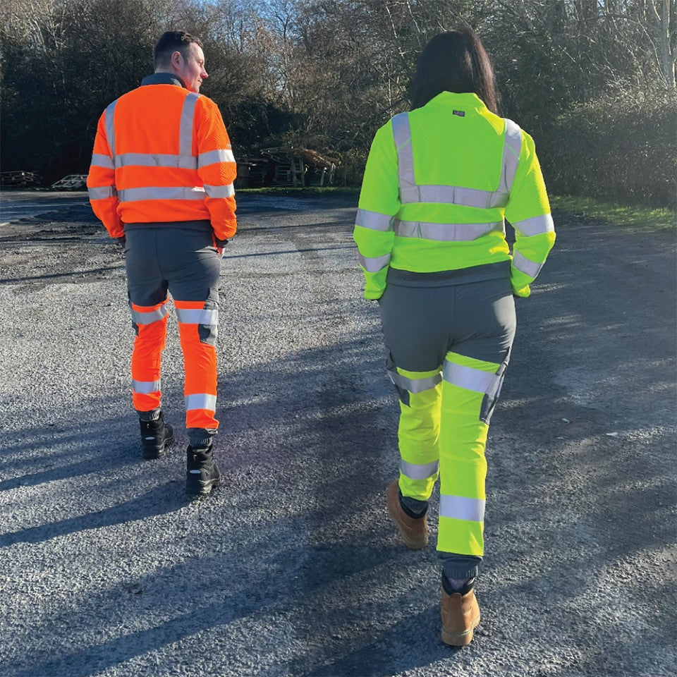 Leo Workwear HAWKRIDGE Leo EcoViz High Performance 4X Stretch Trouser- Hi-Vis Yellow/Grey