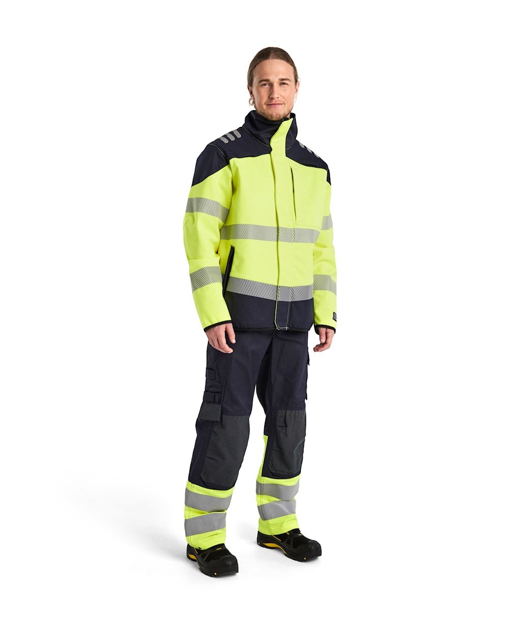 Blaklader Multinorm Softshell Jacket 4948 #colour_hi-vis-yellow-navy-blue