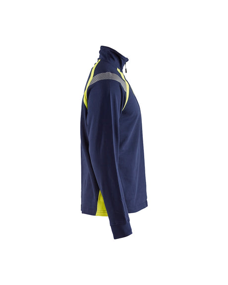 Blaklader Sweatshirt with Half Zip 3432 #colour_navy-blue-hi-vis-yellow