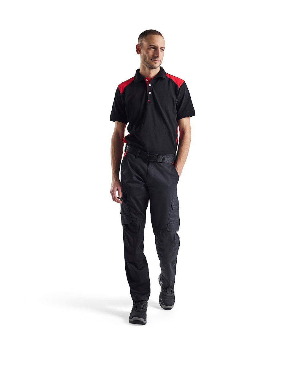 Blaklader Industry Trousers Stretch with Knee Pad Pockets 1448 - Black/Red #colour_black-red