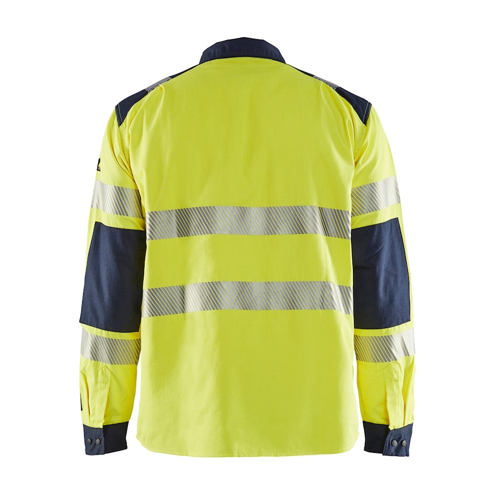 Blaklader Multinorm Shirt 3239 #colour_hi-vis-yellow-navy-blue