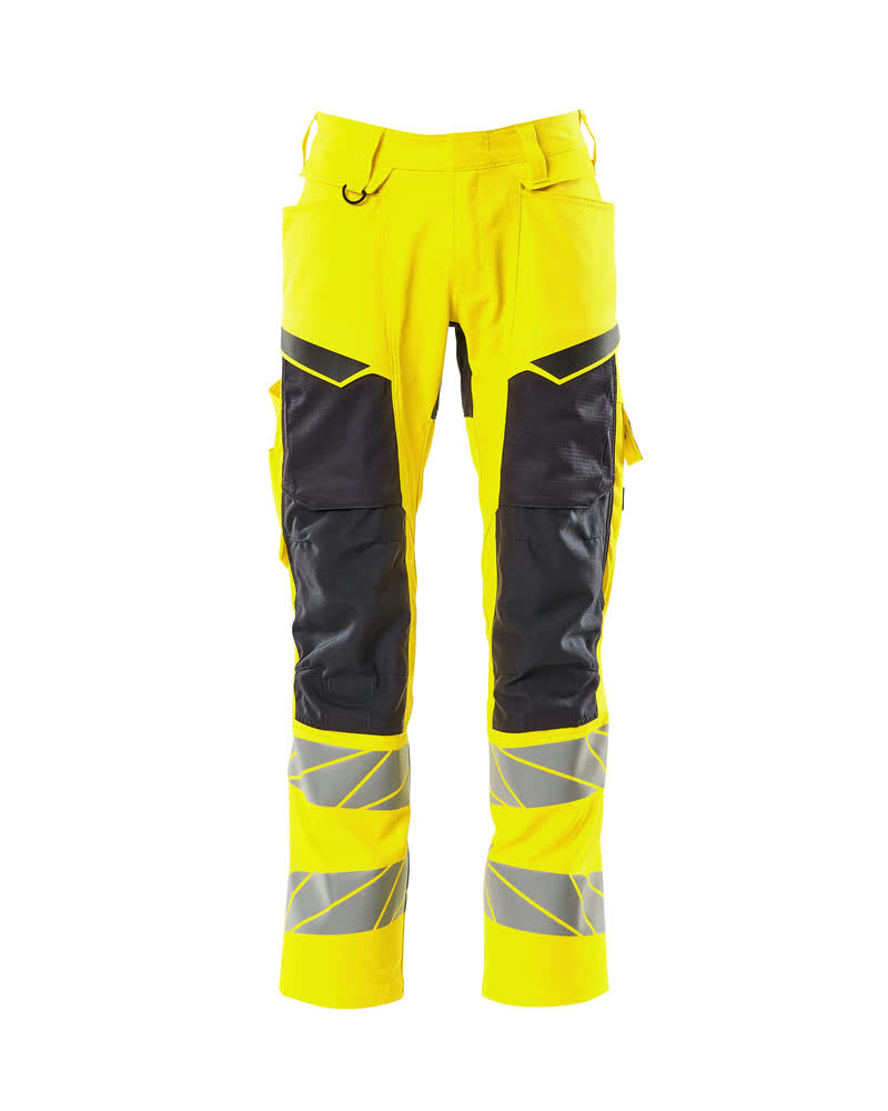 Mascot Accelerate Safe Trousers with Kneepad Pockets - Hi-Vis Yellow/Dark Navy