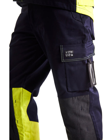 Blaklader Multinorm Trousers 1478 #colour_navy-blue-hi-vis-yellow