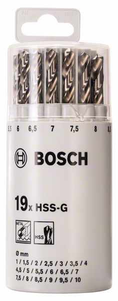 Bosch Professional 19-Piece Metal Drill Bit Set HSS-G, DIN 338, 135 in Plastic Tube (1-10mm)