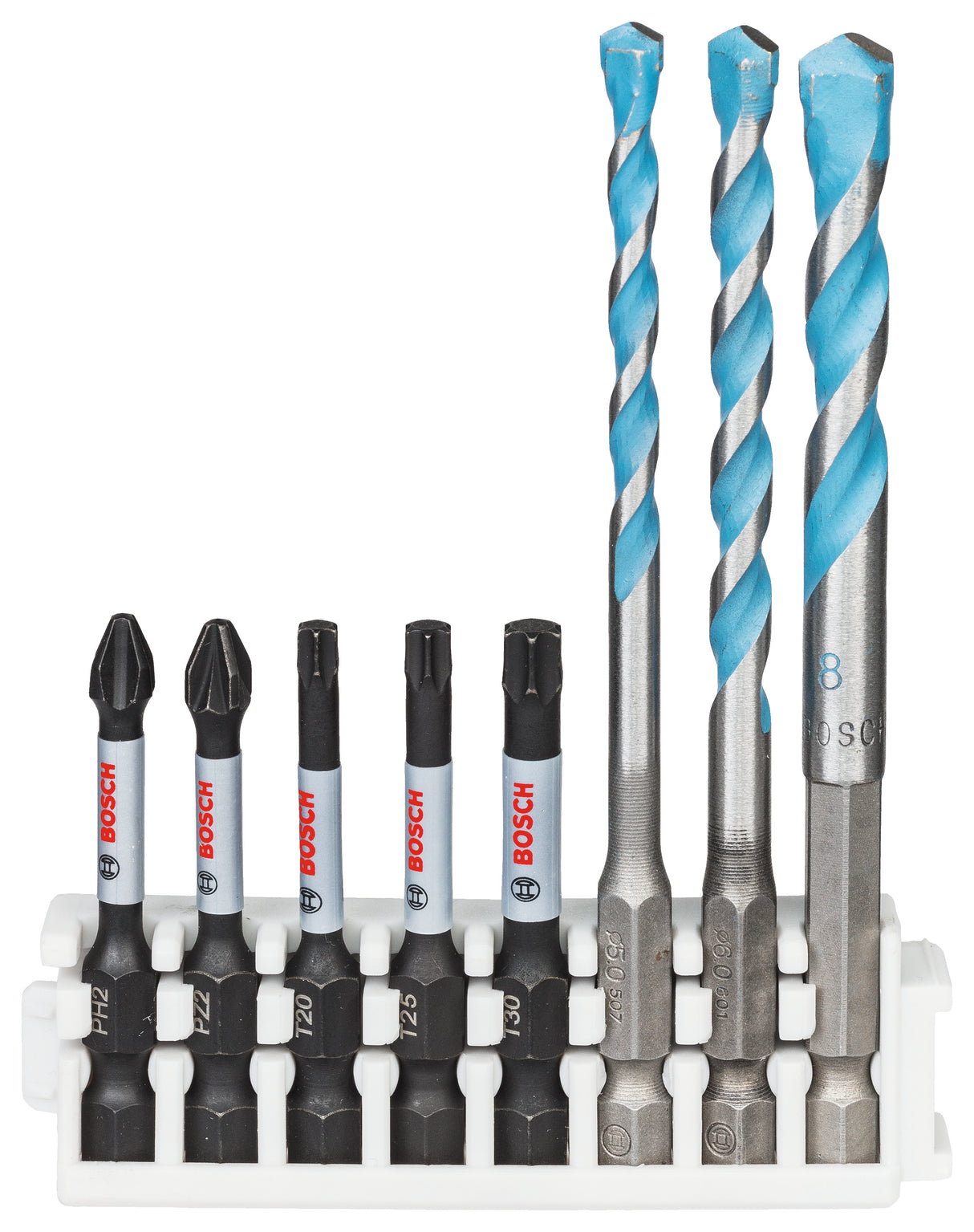 Bosch Professional Hex-9 MultiConstruction Mixed Pack 5, 6, 8mm with Impact Power Bit 50mm PH2, PZ2, T20, T25, T30 Pick & Clic