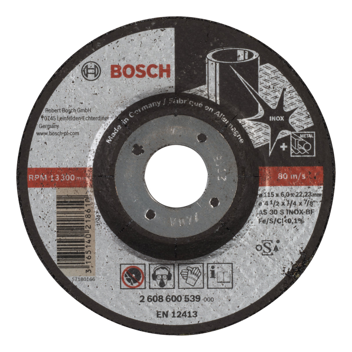 Bosch Professional Expert Inox Grinding Disc with Depressed Centre AS 30 S INOX BF, 115mm x 6.0mm