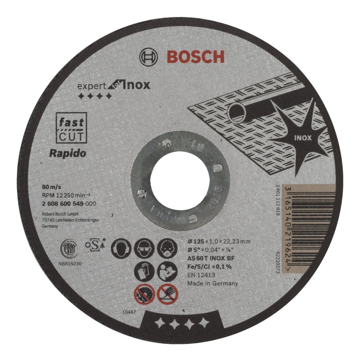 Bosch Professional Expert for Inox - Rapido Straight Cutting Disc AS 60 T INOX BF, 125mm x 1.0mm