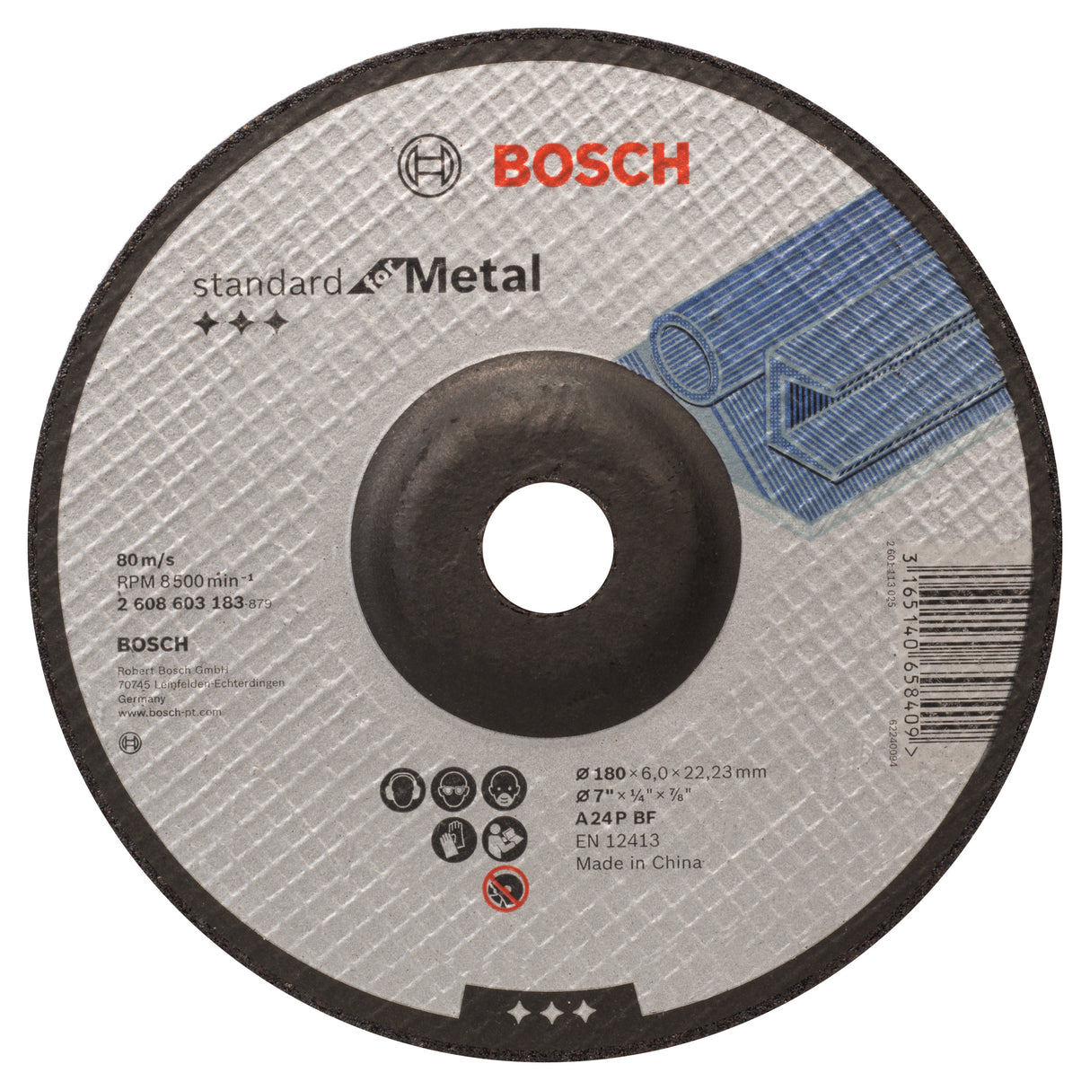 Bosch Professional Metal Grinding Disc with Depressed Centre A 24 P BF - 180mm x 22.23mm x 6.0mm