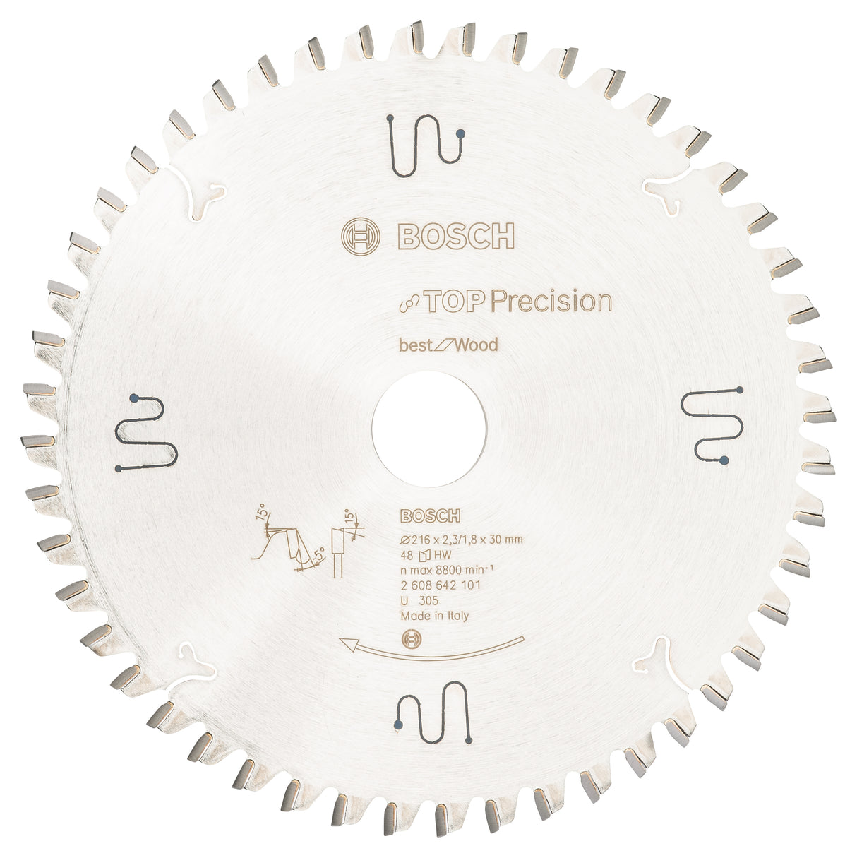 Bosch Professional Top Precision Circular Saw Blade - Best for Wood - 216 x 30 x 2.3 mm, 48 Teeth