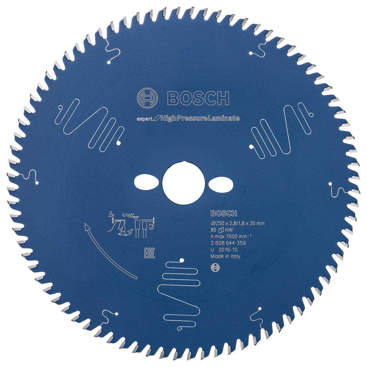 Bosch Professional Expert Circular Saw Blade for High Pressure Laminate Table Saw - 250x30x2.8x80T