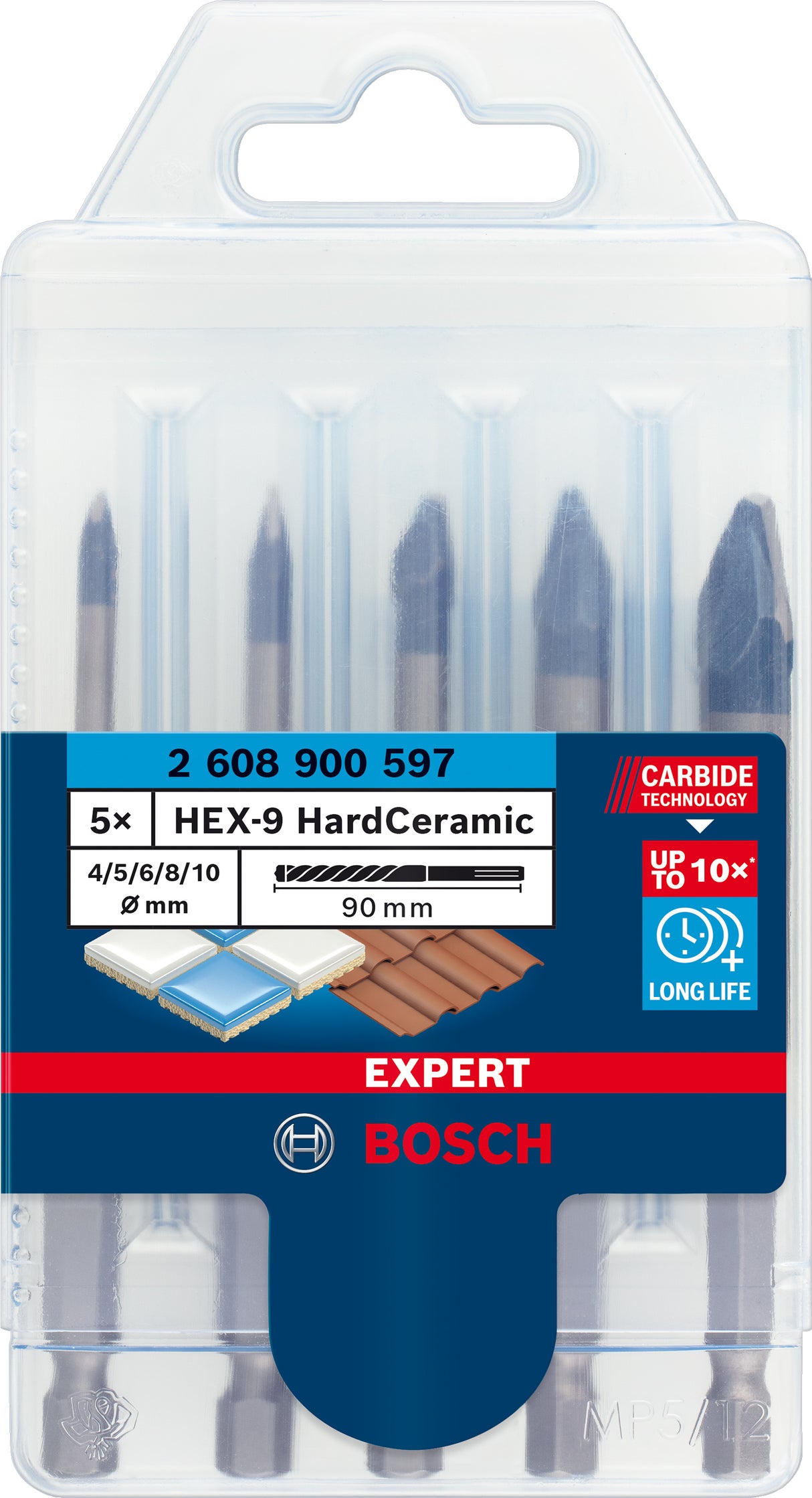 Bosch Professional HardCeramic HEX-9 Drill Bit Set - 5-pc (4/5/6/8/10 mm)