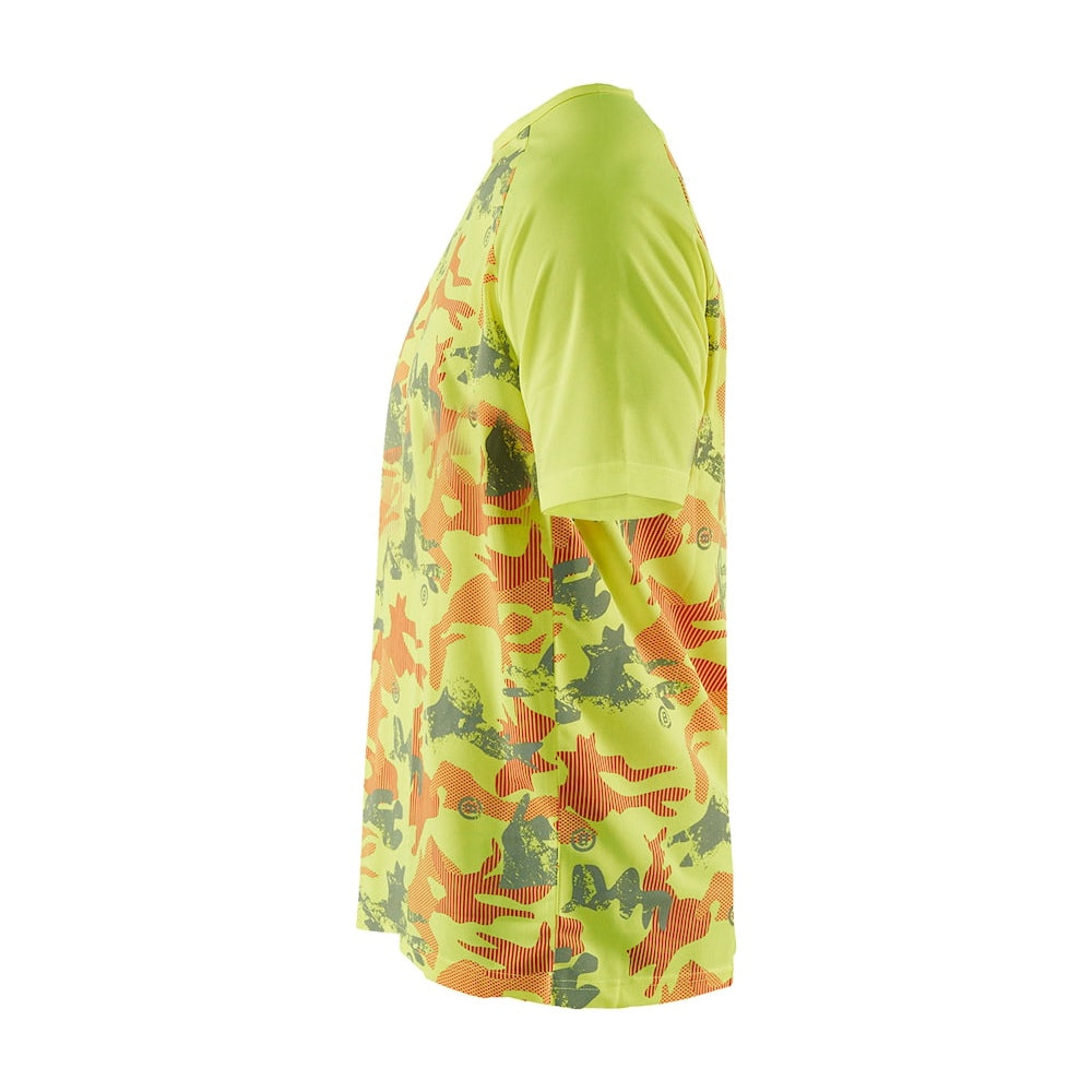 Blaklader T-Shirt Function Camo 3425 #colour_hi-vis-yellow-grey