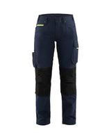 Blaklader Women's Service Trousers with Stretch 7195 #colour_dark-navy-blue-hi-vis-yellow