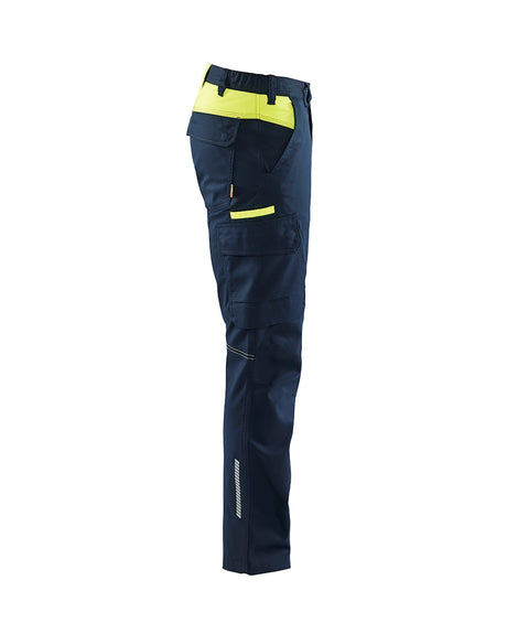 Blaklader Industry Trousers Stretch 1444 - Dark navy blue/Hi-vis yellow #colour_dark-navy-blue-hi-vis-yellow