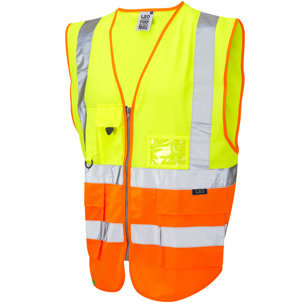 Leo Workwear LYNTON Leo EcoViz Superior Waistcoat - Hi-Vis Yellow/Hi-Vis Orange