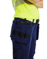 Blaklader Women's Hi-Vis 4-Way-Stretch Trousers 7193 #colour_navy-blue-hi-vis-yellow