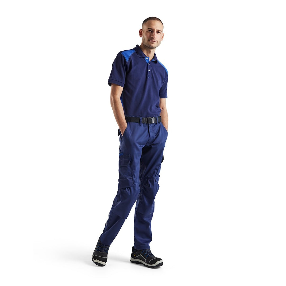 Blaklader Industry Trousers Stretch with Knee Pad Pockets 1448 #colour_navy-blue-cornflower-blue