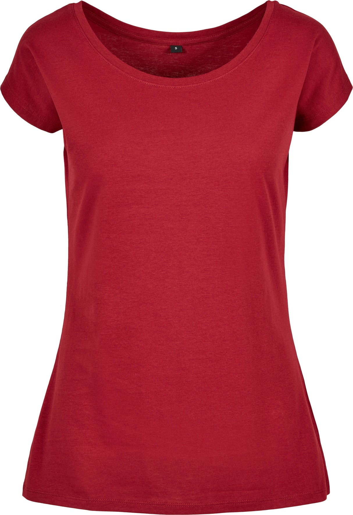 Build Your Brand Basic Women's Wide Neck Tee - Burgundy