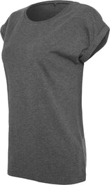 Build Your Brand Women's Extended Shoulder Tee - Charcoal