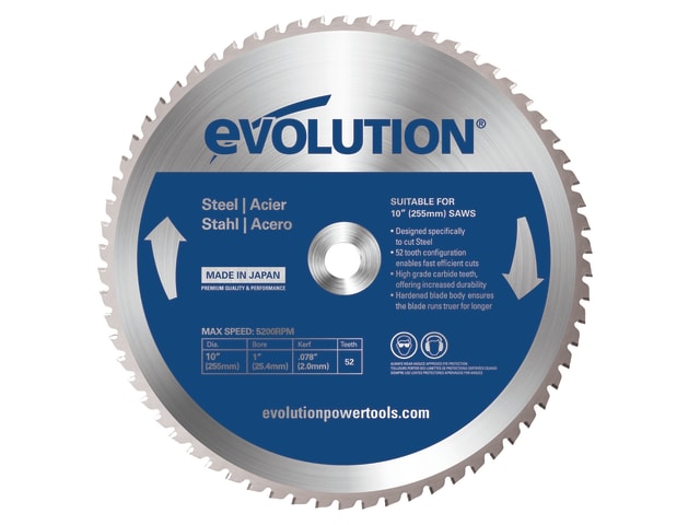 Evolution Mild Steel Cutting Mitre Saw Blade 255 x 25.4mm x 52T