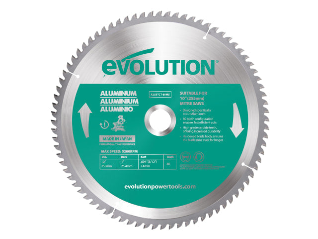 Evolution Aluminium Cutting Mitre Saw Blade 255 x 25.4mm x 80T