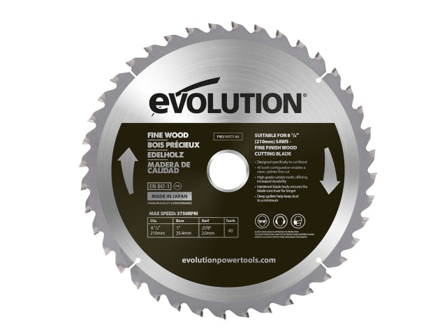 Evolution Fine Wood Mitre/Table Saw Blade 210 x 25.4mm x 40T