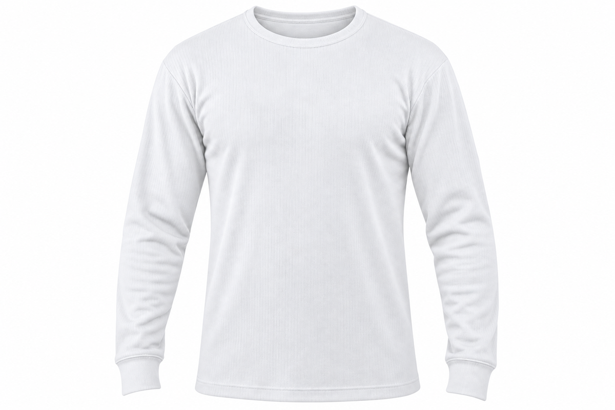 Espro white long sleeve thermal shirt, front view