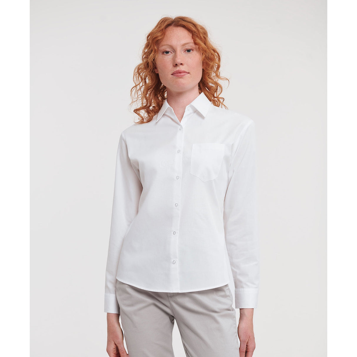 Russell Collection Women's Long Sleeve 100% Cotton Poplin Shirt