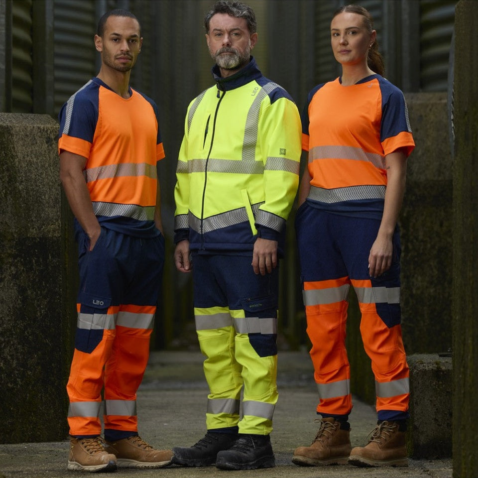 Leo Workwear HAWKRIDGE Leo EcoViz High Performance 4X Stretch Trouser [Yellow/Navy]