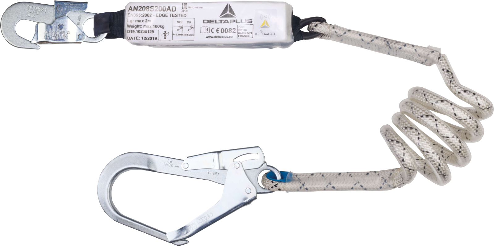 Delta Plus SPIRAL AN208S200AD – Compact Energy-Absorbing Lanyard with Patented System for Short