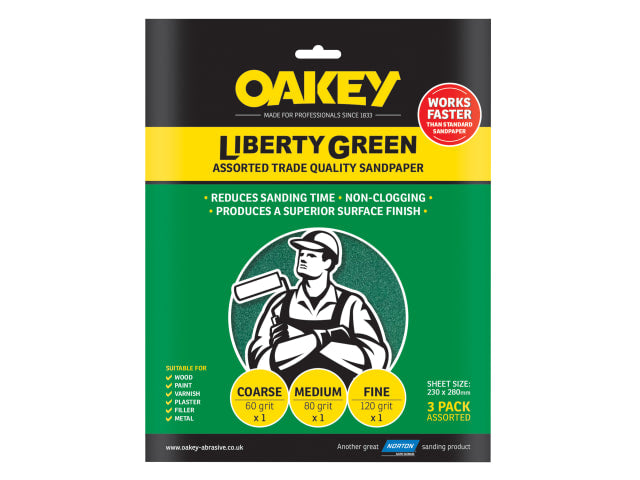 Oakey Liberty Green Aluminium Oxide Sheets 230 x 280mm Assorted (3)