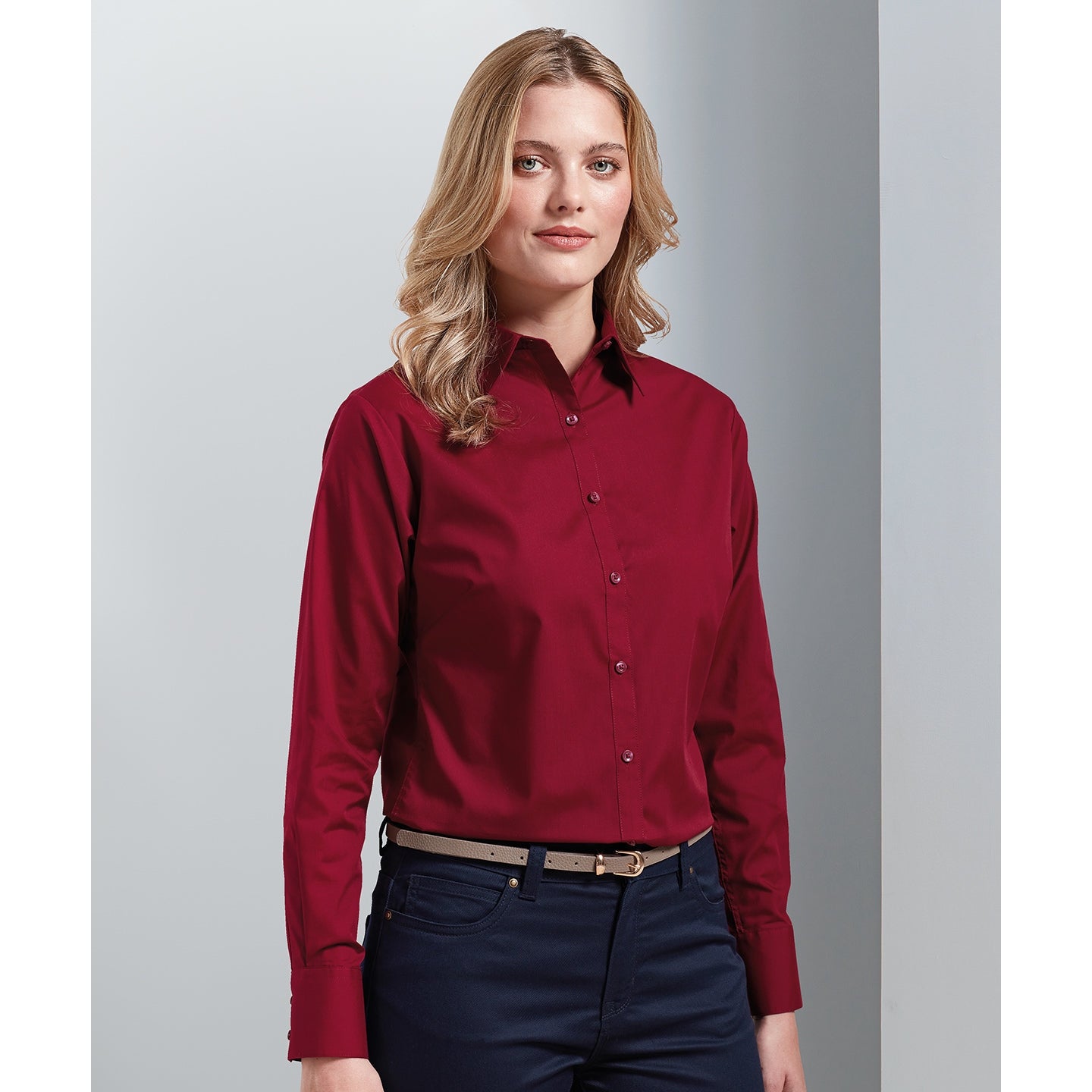 Premier Women's Poplin Long Sleeve Blouse - Silver