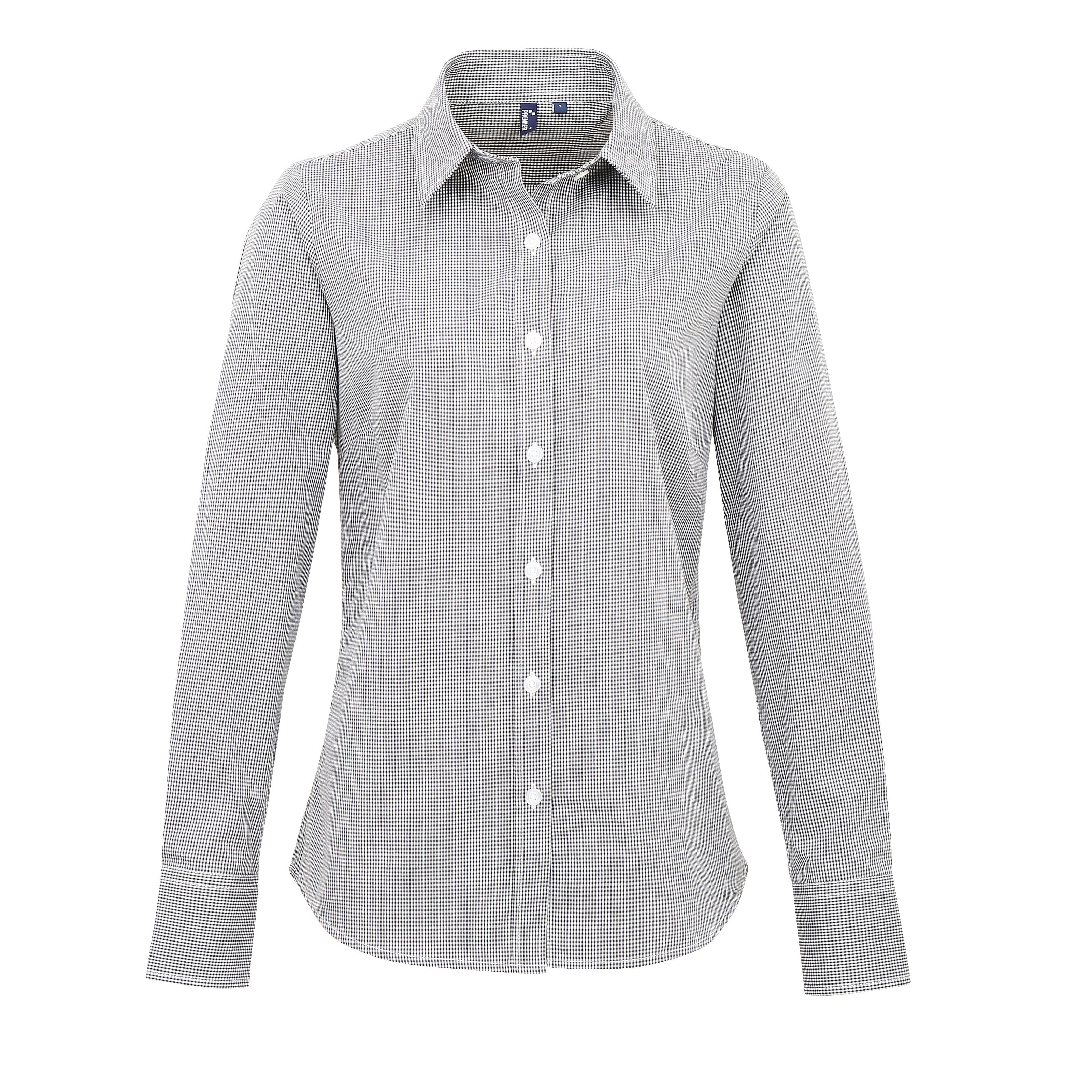 Premier Women's Microcheck (Gingham) Long Sleeve Cotton Shirt