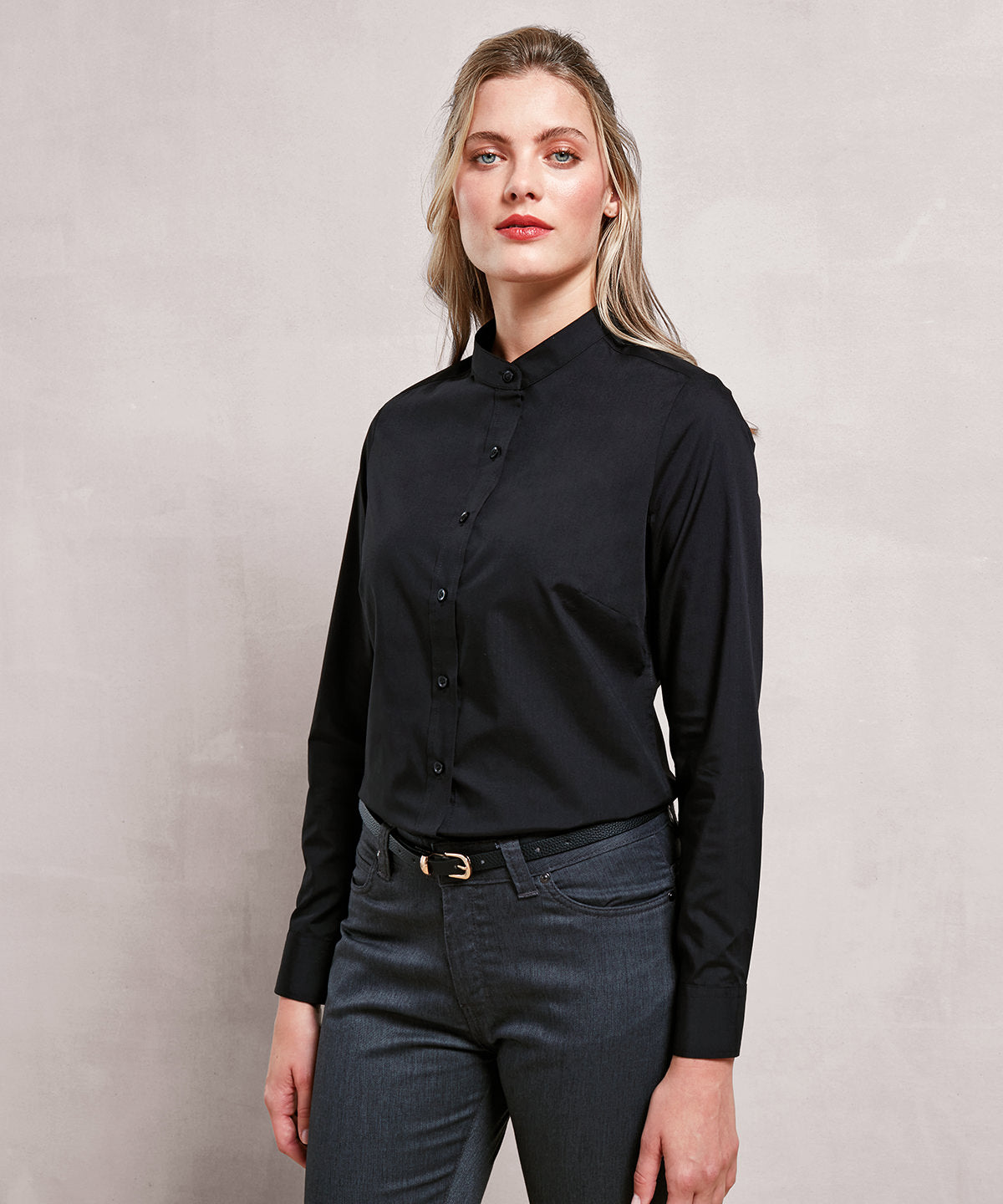 Premier Women's Banded Collar 'Grandad' Shirt