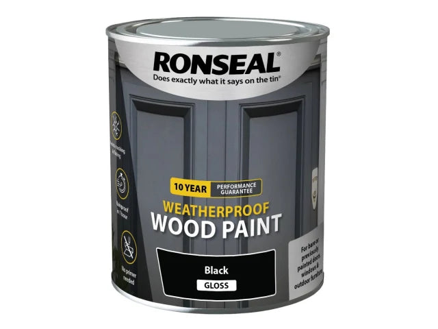 Ronseal 10 Year Weatherproof Wood Paint Black Satin 750ml