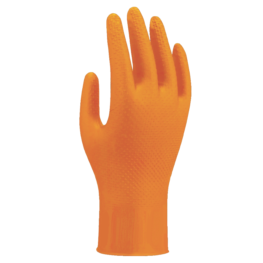 Showa 709HVO Orange Diamond Grip Nitrile Disposable Gloves Size L