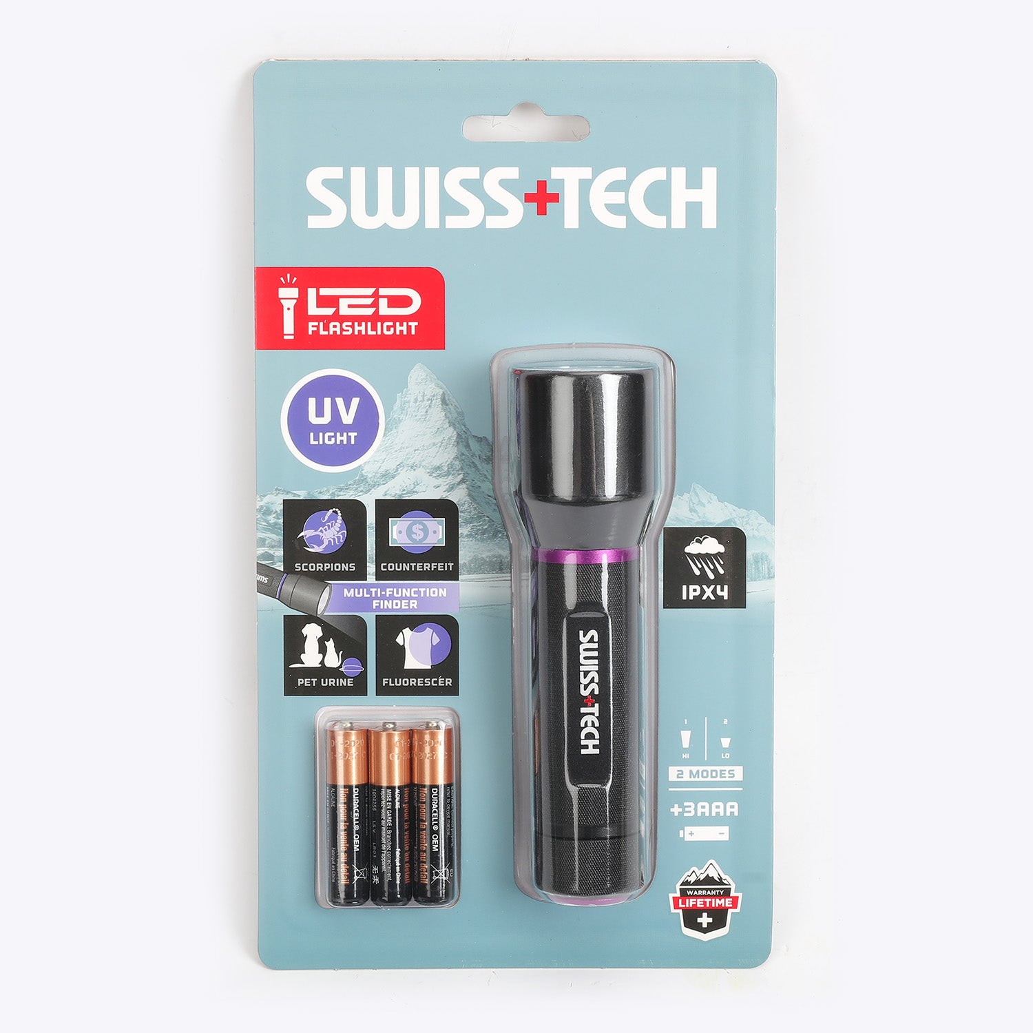 Scruffs Swiss-Tech UV Flashlight 3 x AAA Battery Powered - Leak Detection & Security Inspection
