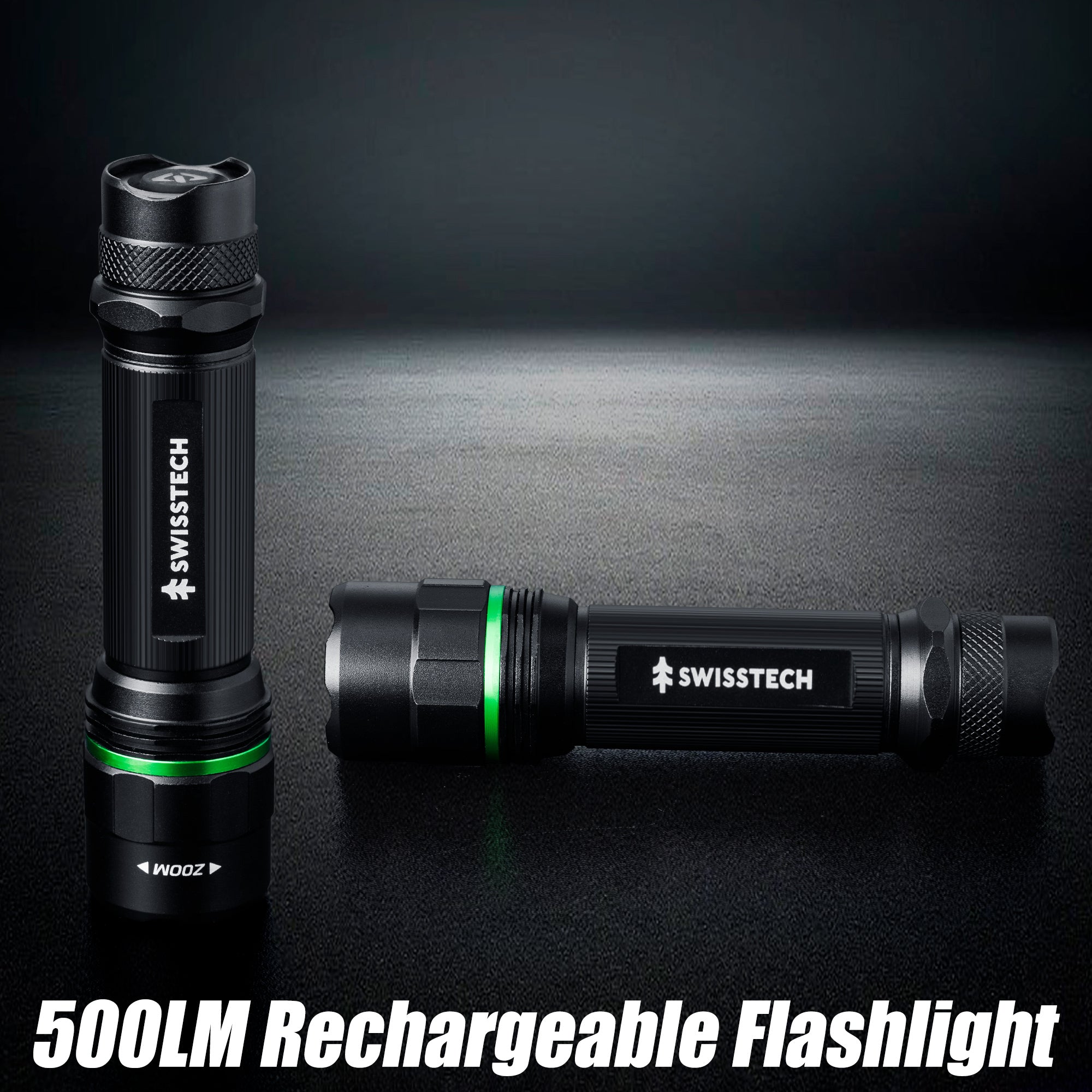 Scruffs Swiss-Tech Rechargeable LED Flashlight - USB Rechargeable Torch - 18650 & 3 x AAA Compatible