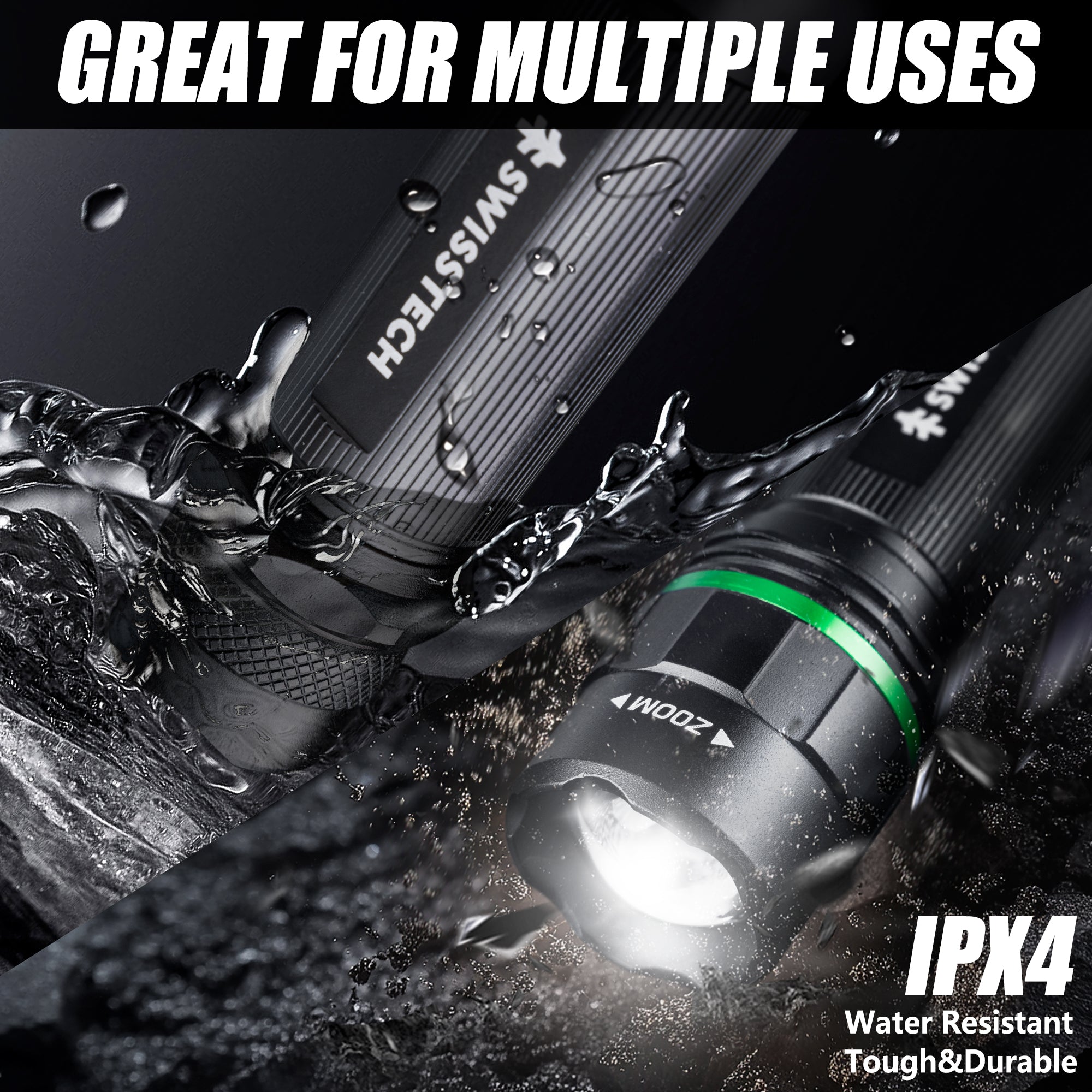 Scruffs Swiss-Tech Rechargeable LED Flashlight - USB Rechargeable Torch - 18650 & 3 x AAA Compatible