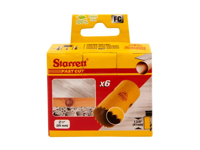 Starrett FCH0100-6 Fast Cut Bi-Metal Holesaw 25mm Bulk Pack of 6