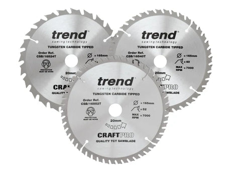 Trend CraftPro Cordless Saw Blade 165 x 20mm x 24T/40T/52T (Pack 3)