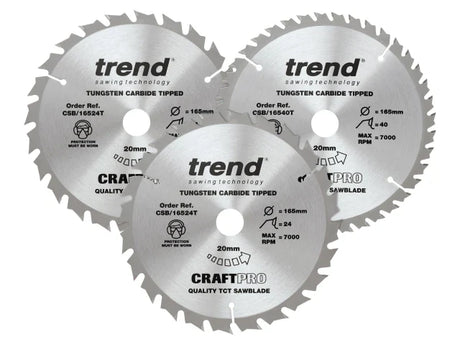 Trend CraftPro Cordless Saw Blade 165 x 20mm x 24T/40T (Pack 3)