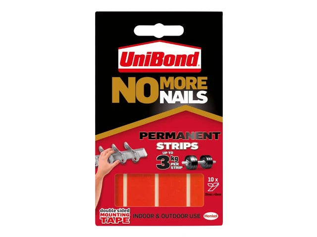 UniBond No More Nails Indoor & Outdoor Permanent Mounting Tape Strips (Pack of 10)