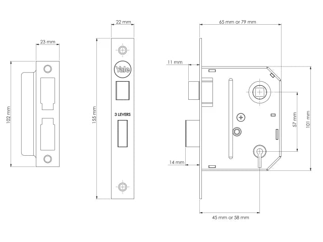 Yale Locks PM320 3 Lever Mortice Sashlock Polished Brass 79mm 3in