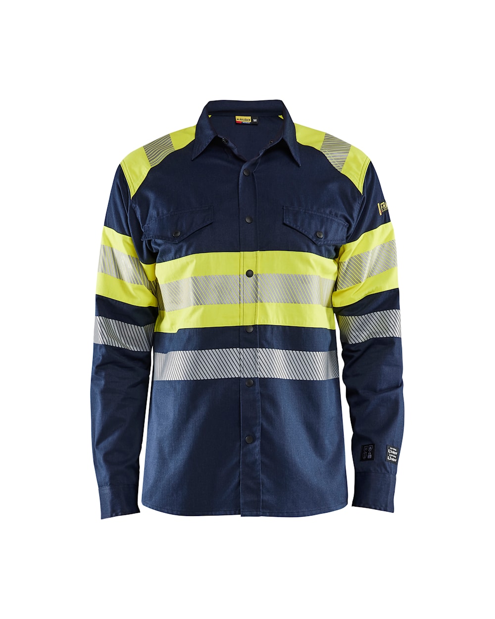 Blaklader Multinorm Shirt 3229 #colour_navy-blue-hi-vis-yellow