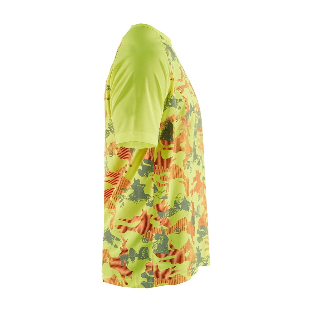 Blaklader T-Shirt Function Camo 3425 #colour_hi-vis-yellow-grey
