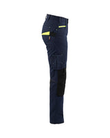 Blaklader Women's Service Trousers with Stretch 7195 #colour_dark-navy-blue-hi-vis-yellow