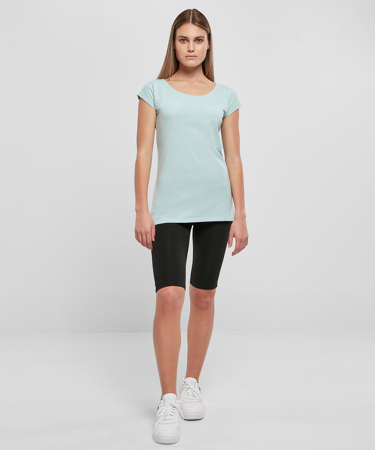 Build Your Brand Basic Women's Wide Neck Tee - Ocean Blue