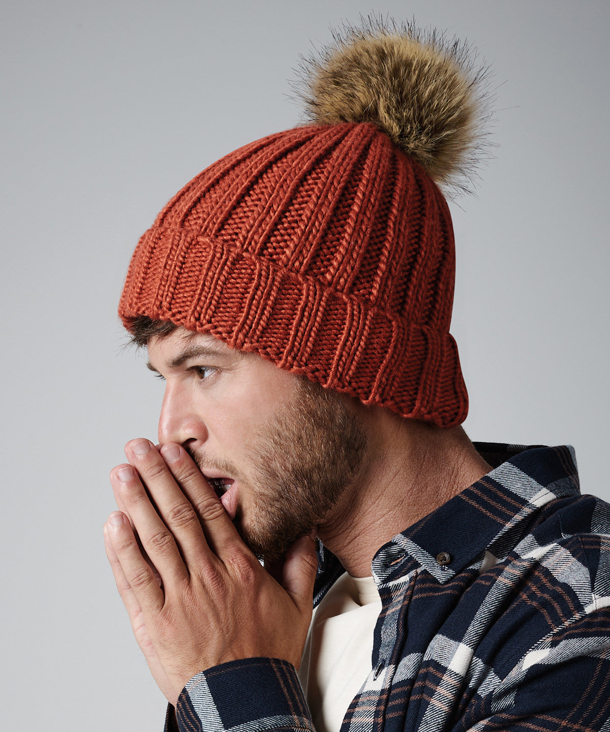 Beechfield Fur Pop Pom Chunky Beanie